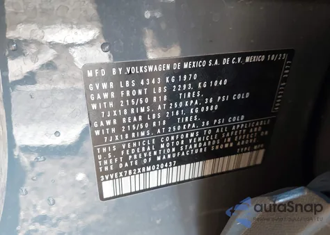 2024 Volkswagen Taos 1.5T Se из США, поврежденный, VIN 3VVEX7B2XRM020437